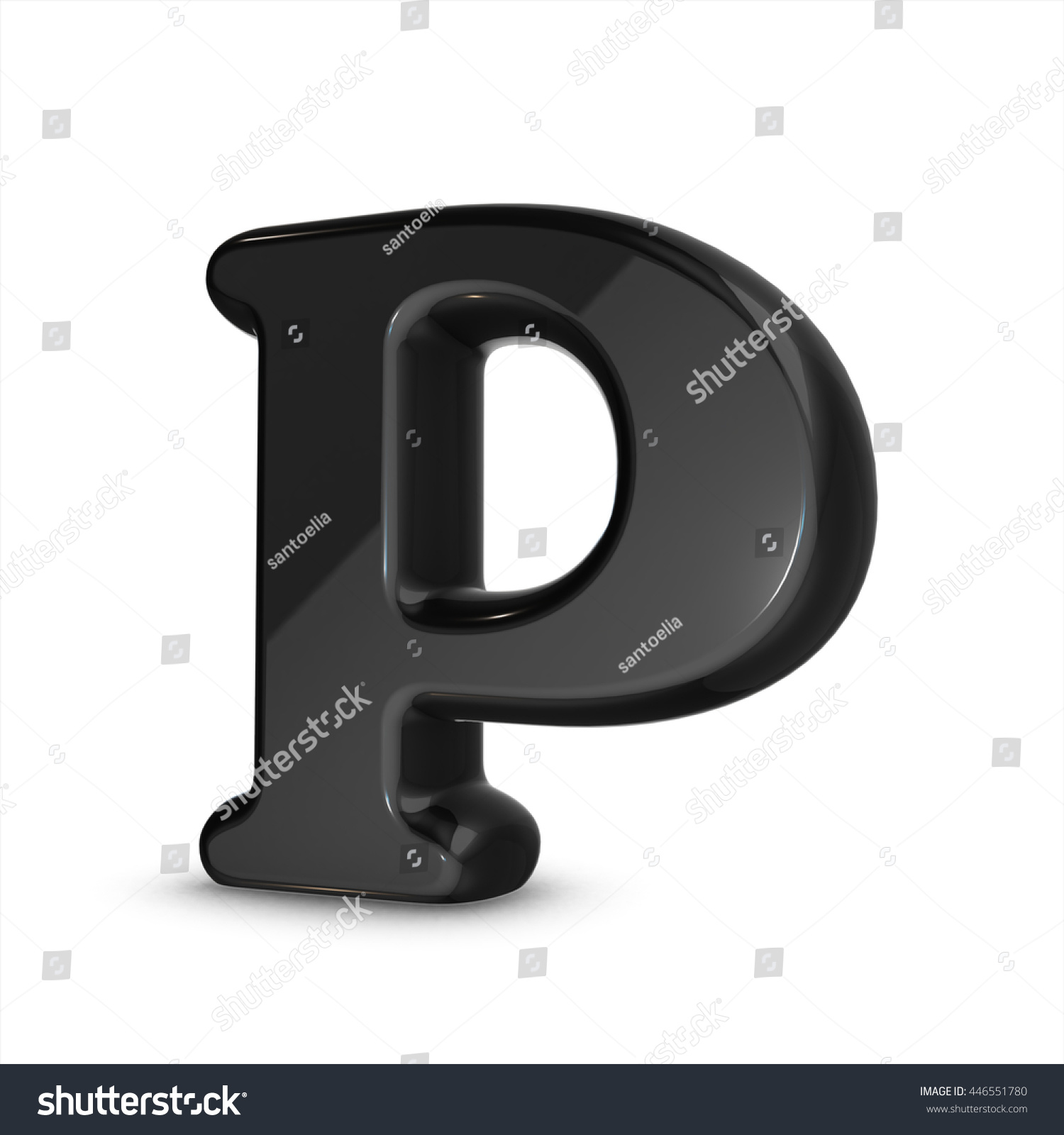 3d Cute Black Metal Letter P Stock Illustration