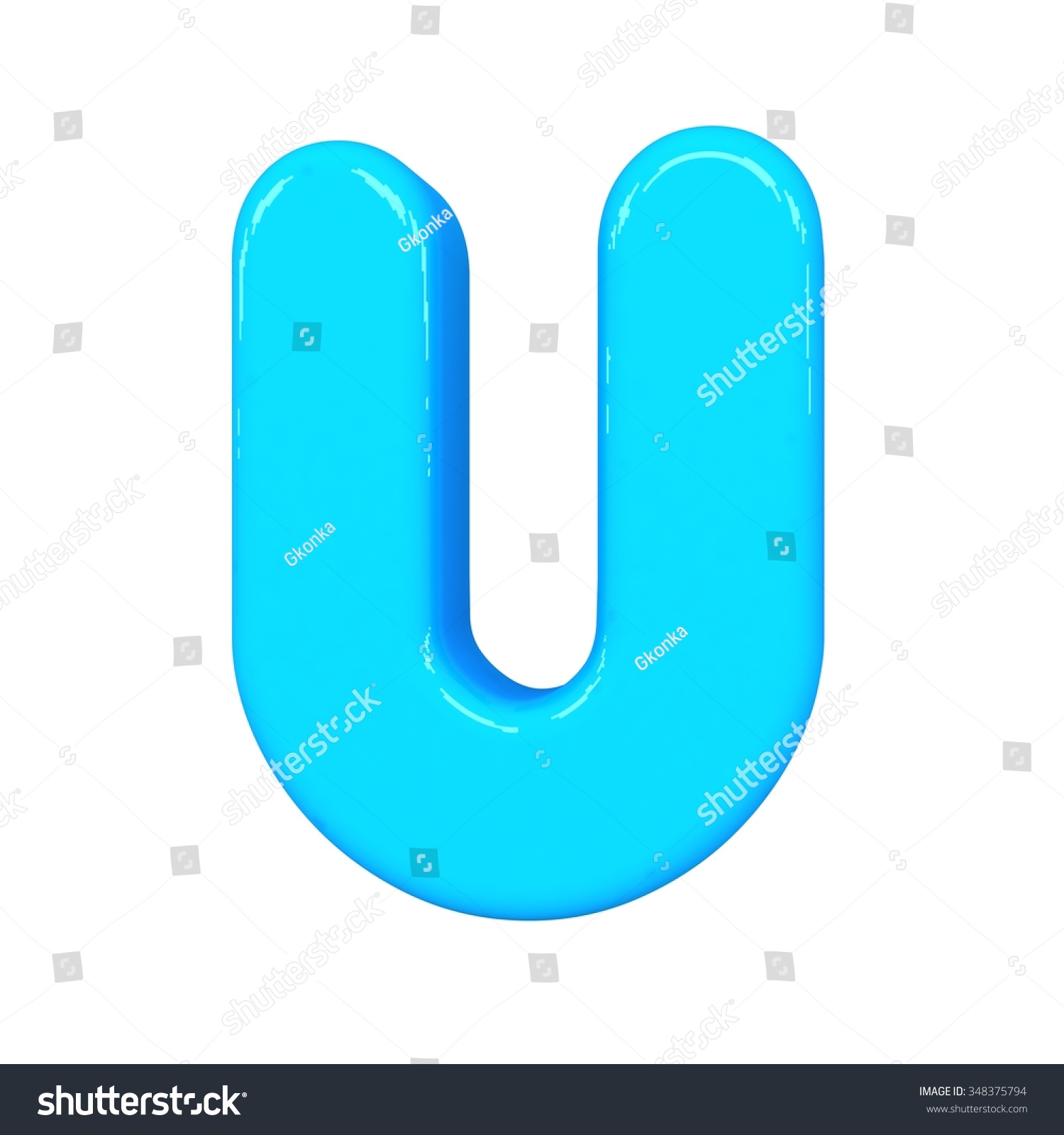 3d Cute Blue Letter U With Cartoon Baby Comic And Sweet Alphabet