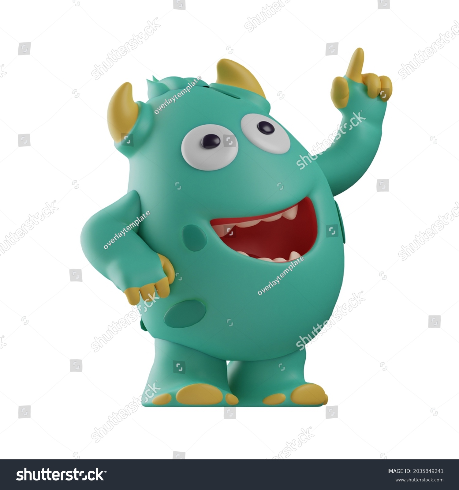 3d Cute Monster Cartoon Design Pointing Stock Illustration 2035849241