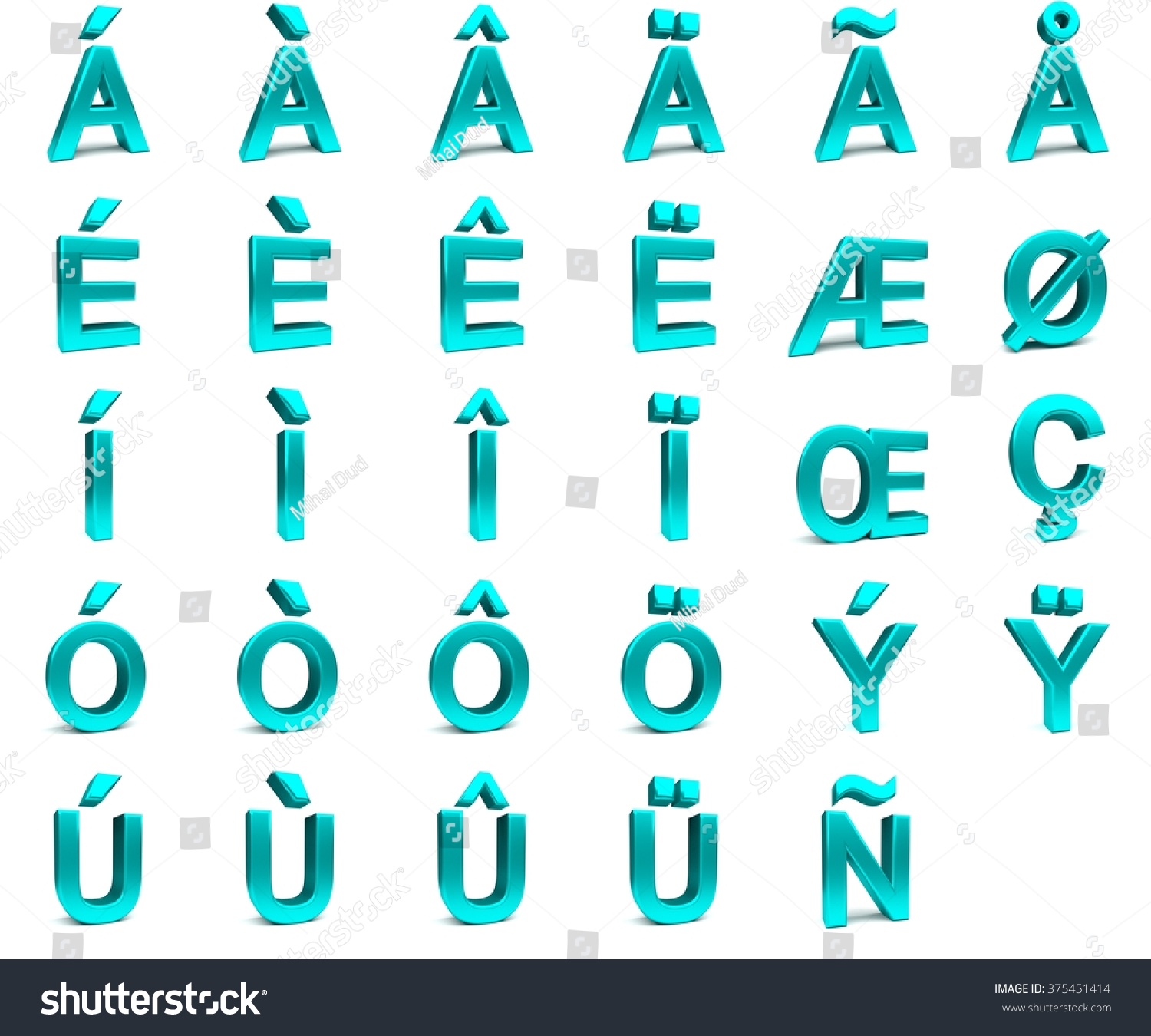 3d Cyan Font Each Character Perspective Stock Illustration