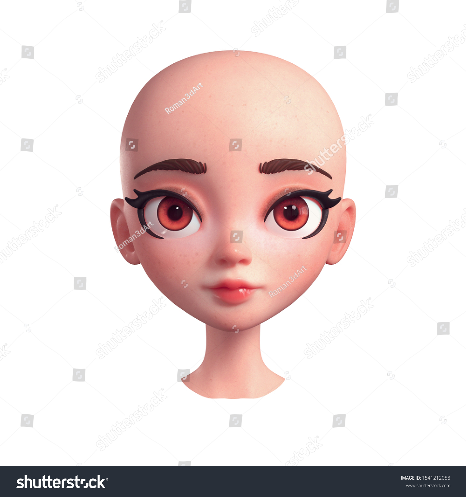 3d Digital Illustration Bald Young Woman Stock Illustration 1541212058 Shutterstock 9487