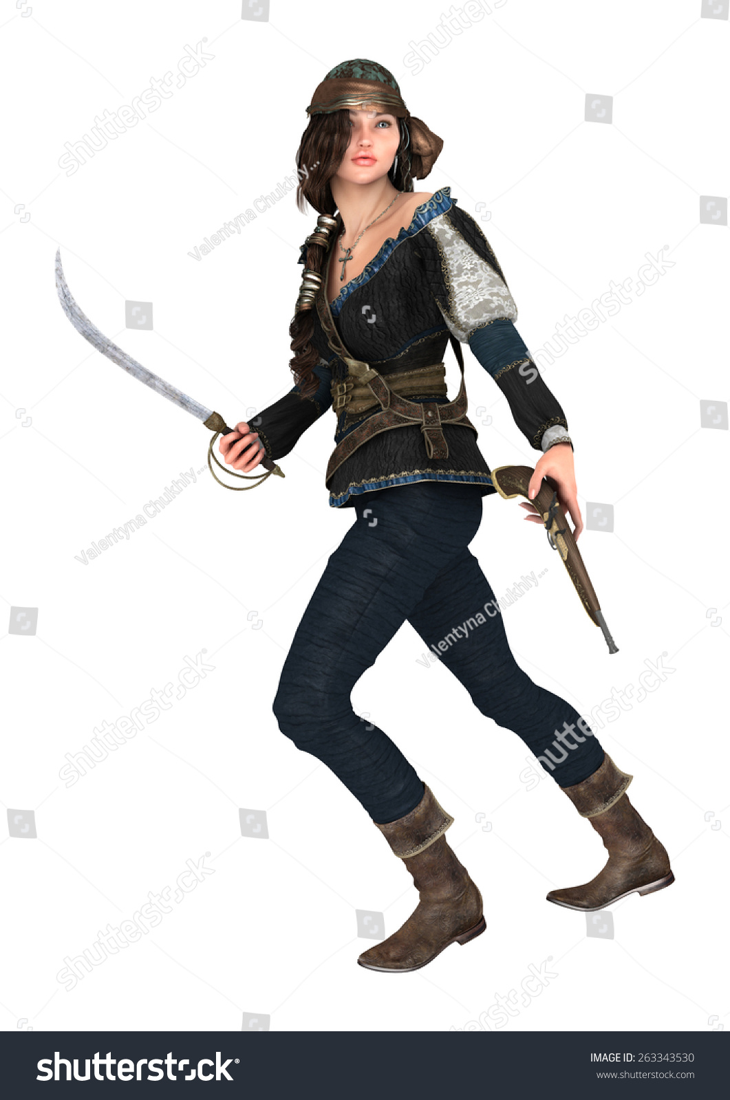 3d Digital Render Beautiful Female Pirate Stock Illustration 263343530