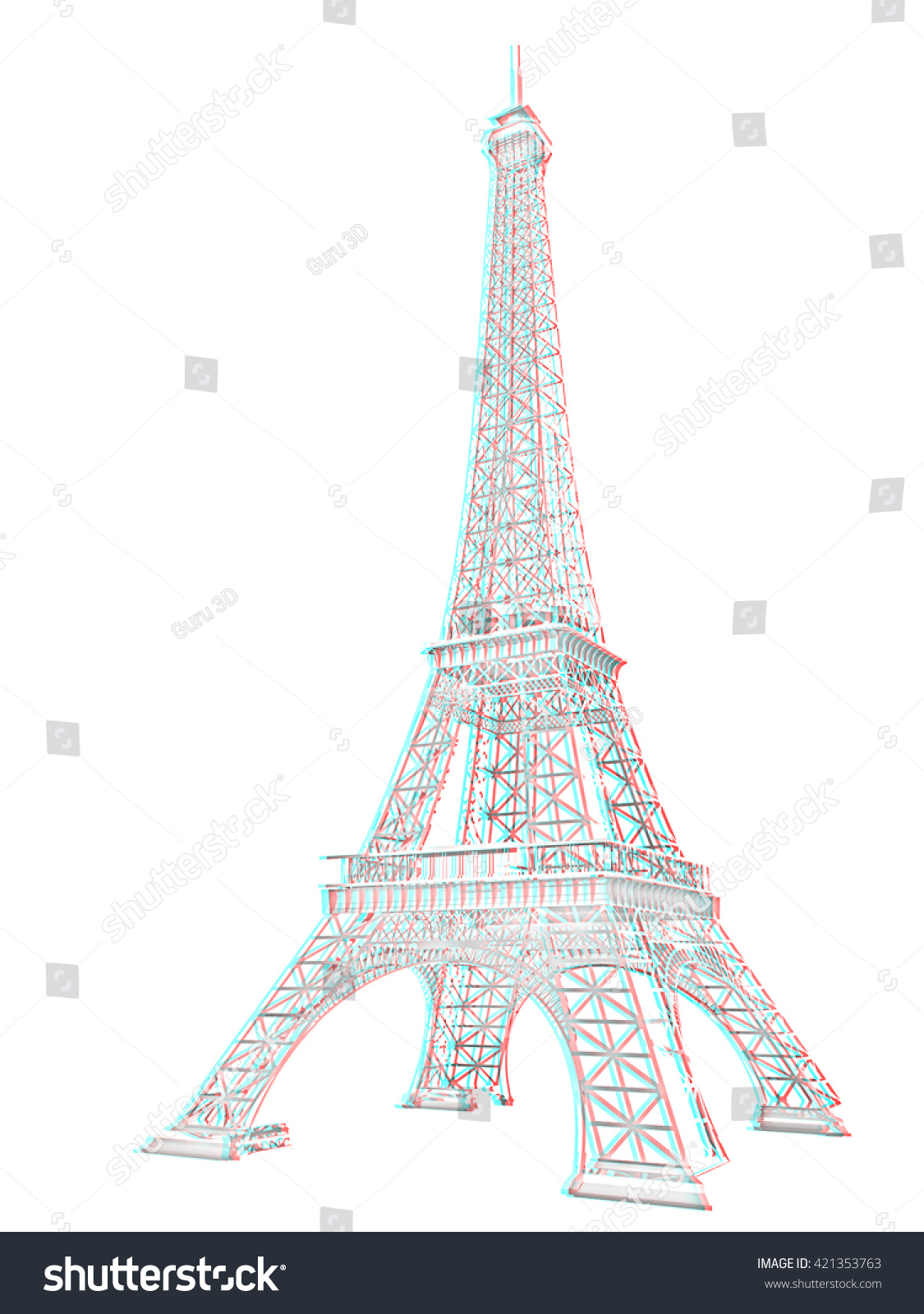 3d Eiffel Tower Render Pencil Drawing Stock Illustration 421353763