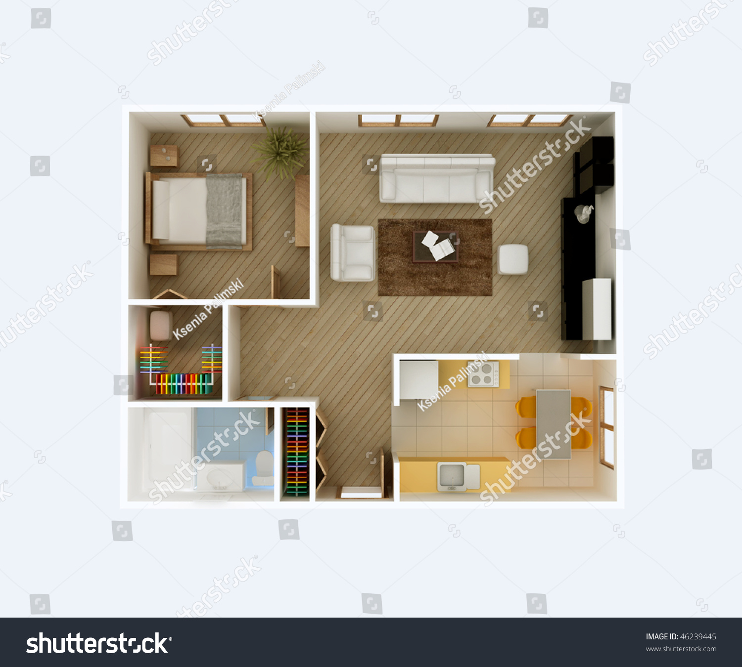 3d Floor Plan Top View Apartment Stock Illustration 
