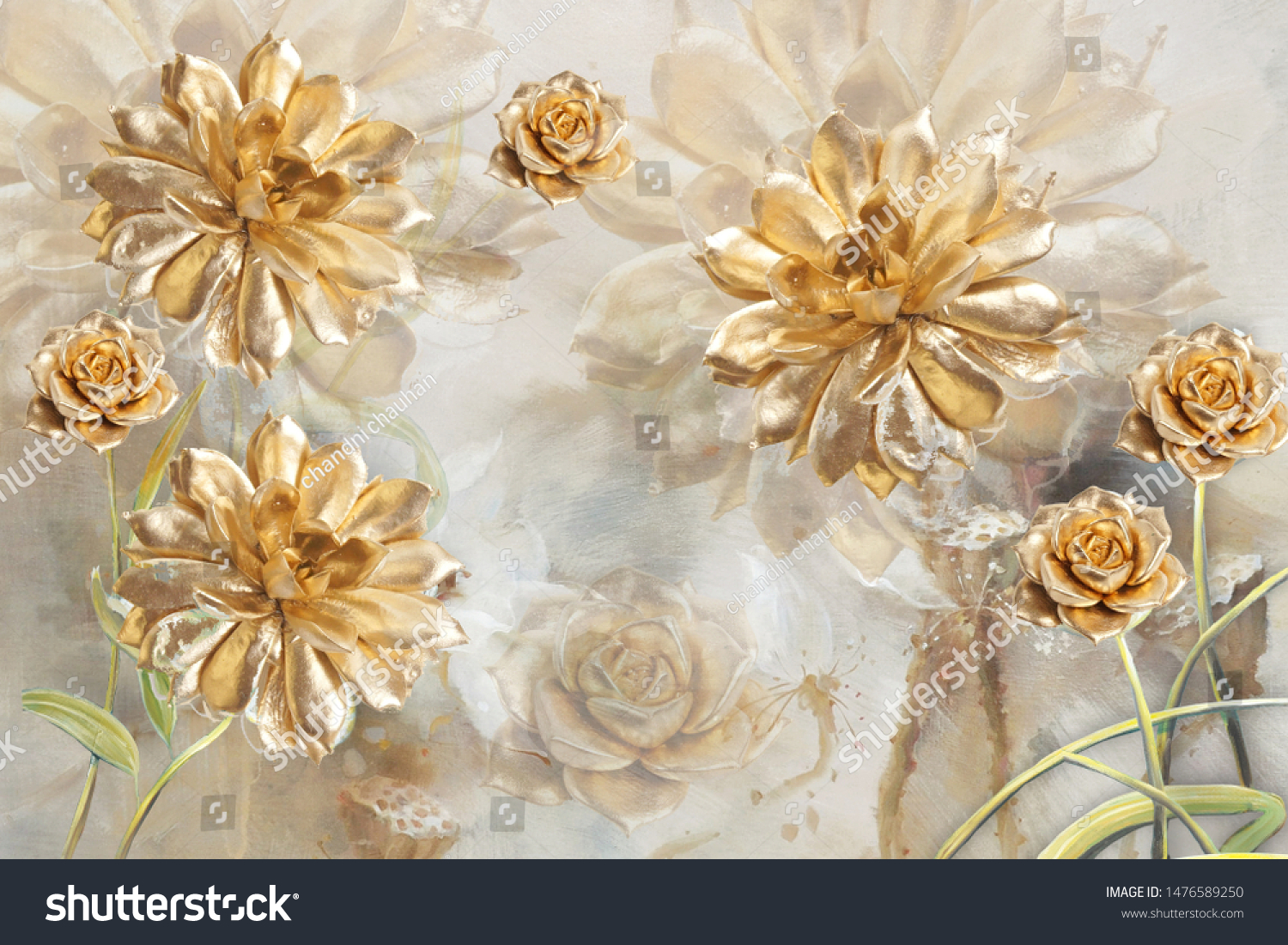 3d花の壁紙 金色の花の美しいイラスト イラスト のイラスト素材