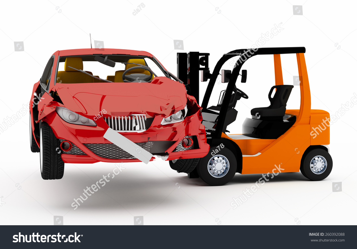 3d Forklift Truck Red Accident Car Stock Illustration 260392088