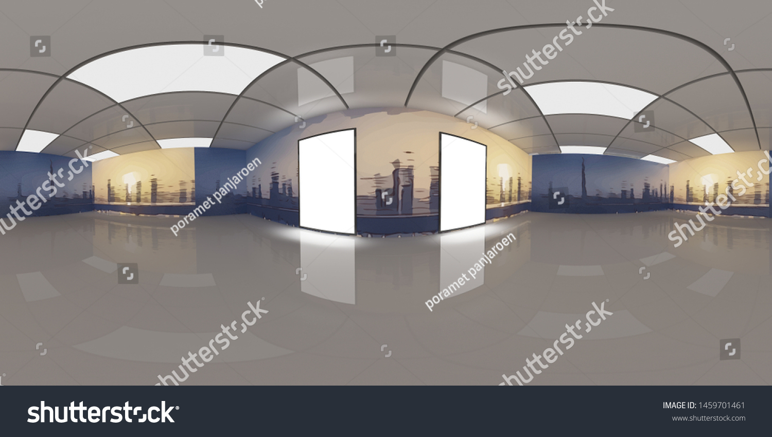 3d Gallery Room Illustration Spherical 360 Stock Illustration 1459701461