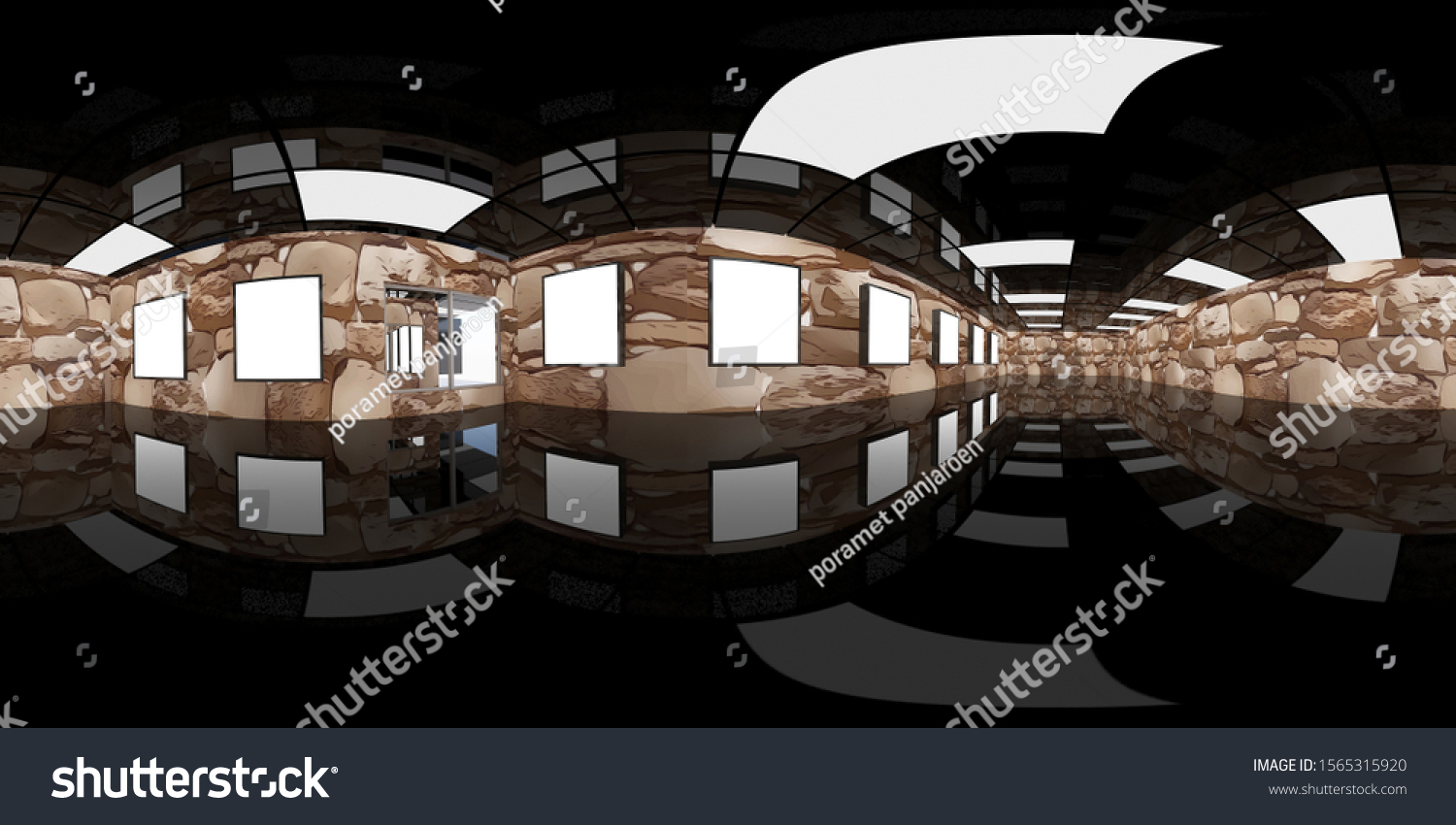 3d Gallery Room Illustration Spherical 360 Stock Illustration ...