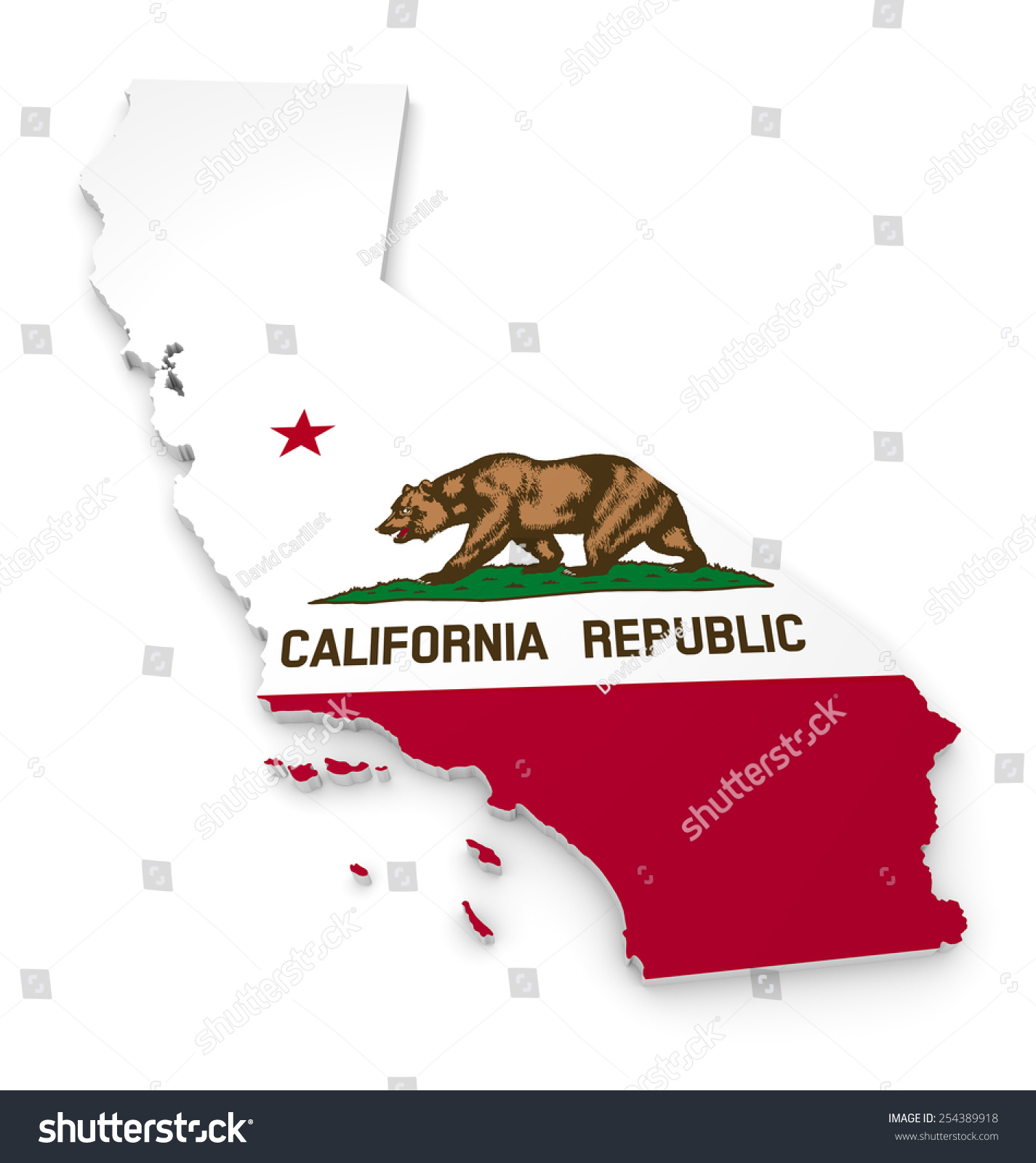 3D Geographic Outline Map Of California With The State Flag 3D Geographic Outline Map Of California With The State Flag