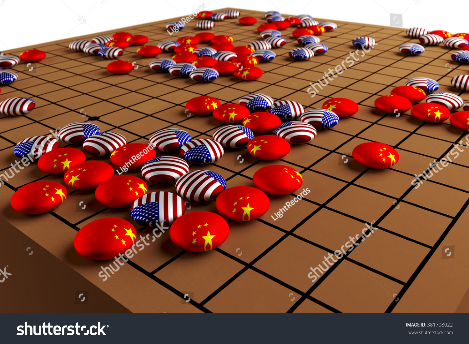 3D Go Board Game Concept Strategy American Versus China In War Clipping Path 3D Go Board Game Concept Strategy American Versus China In War Clipping Path