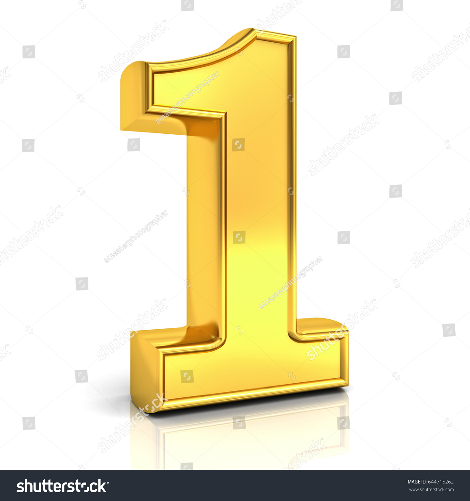 3d Gold Number One 1 Isolated Stock Illustration 644715262 