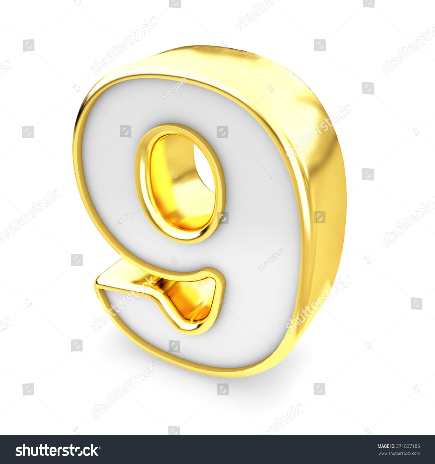 3d Gold White Number 9 Nine Stock Illustration 371837185