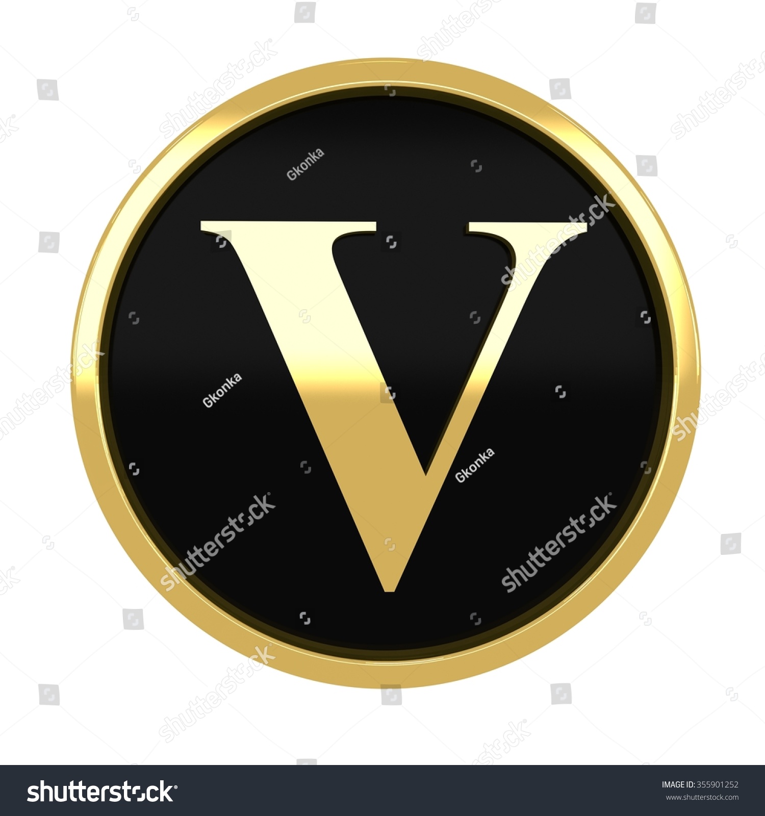 3d Golden Circle Letter V Gold Stock Illustration