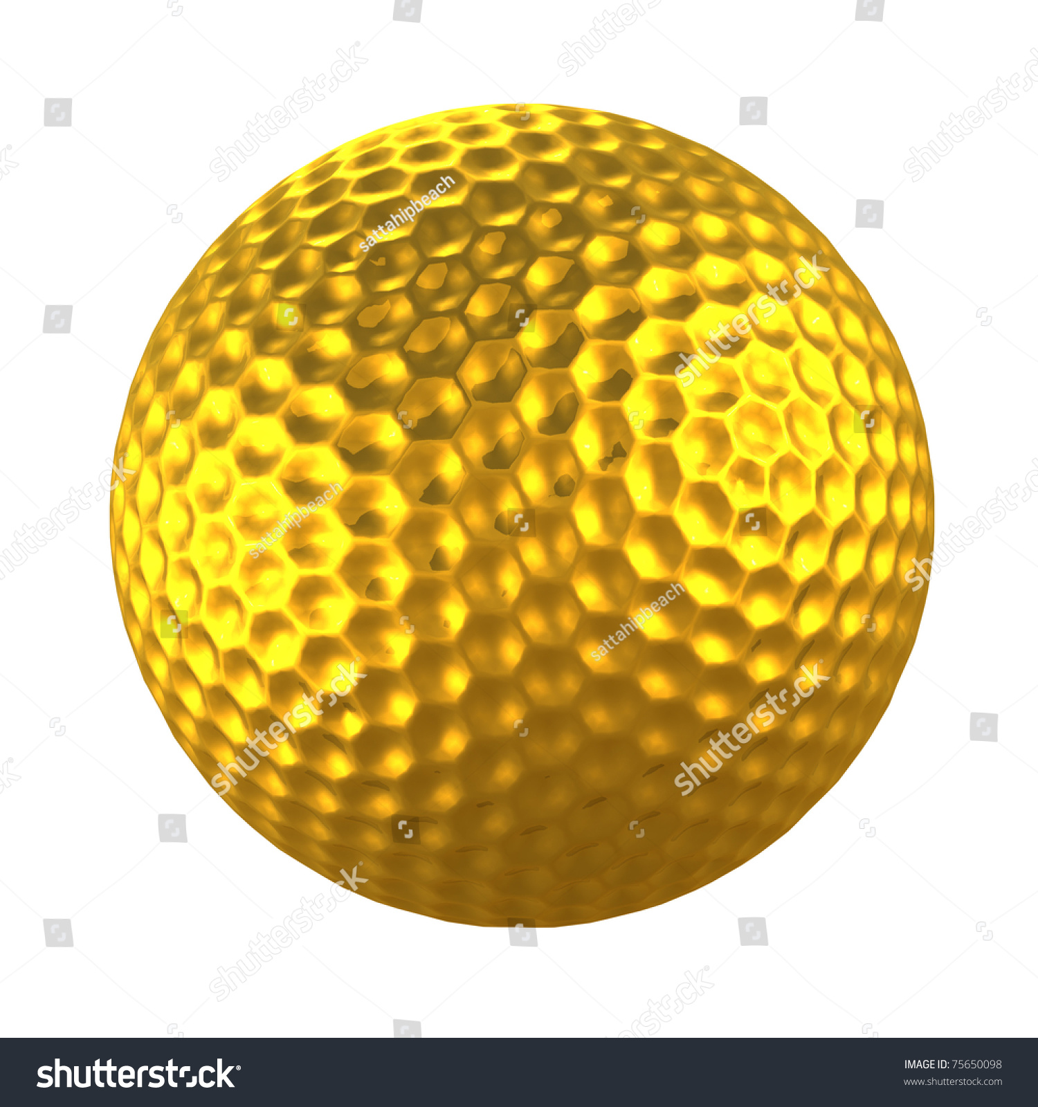 3d Golden Golf Ball In White Isolation Background Stock Photo 75650098 ...