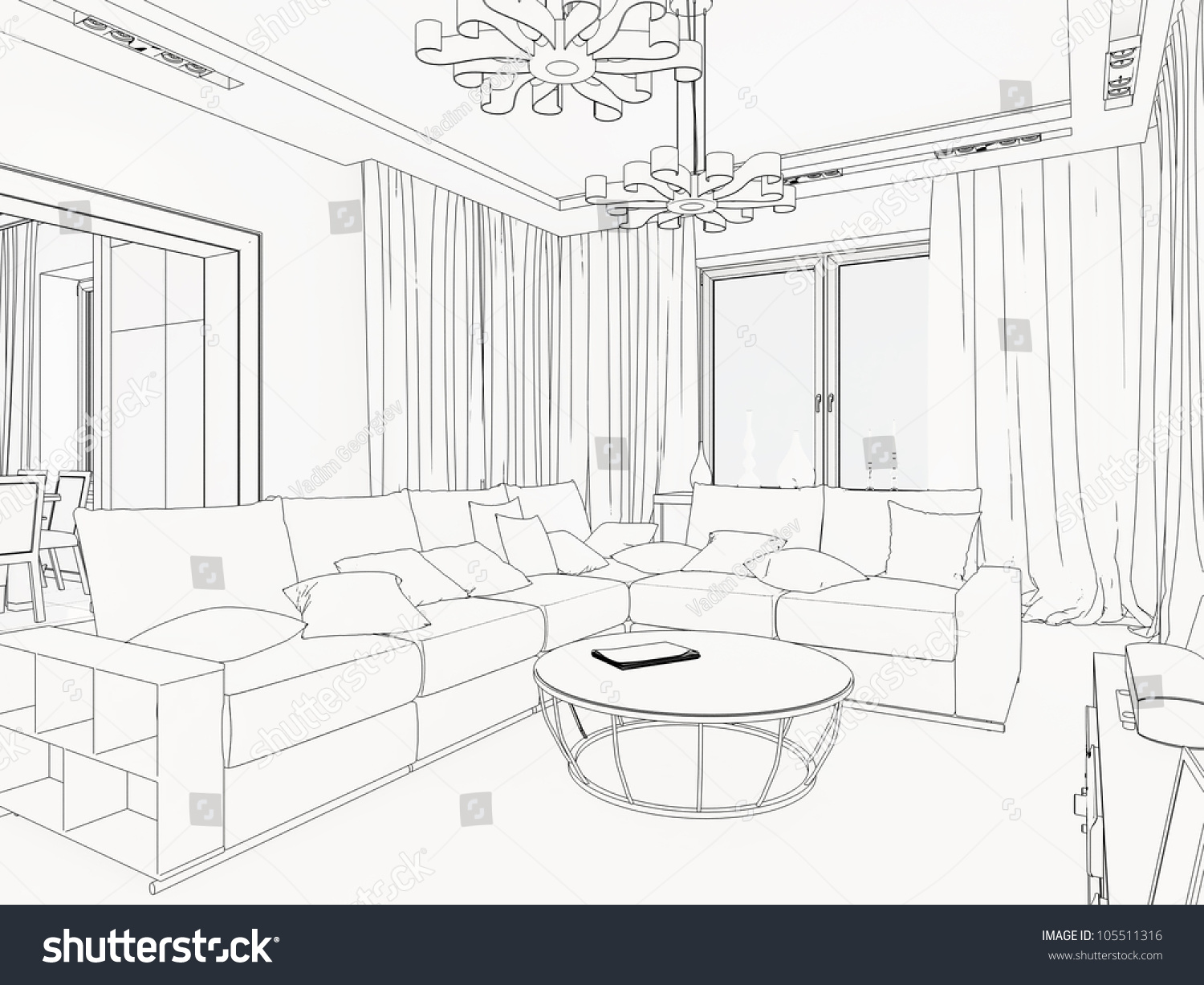 3d Graphical Sketch Of An Interior Stock Photo 105511316 : Shutterstock