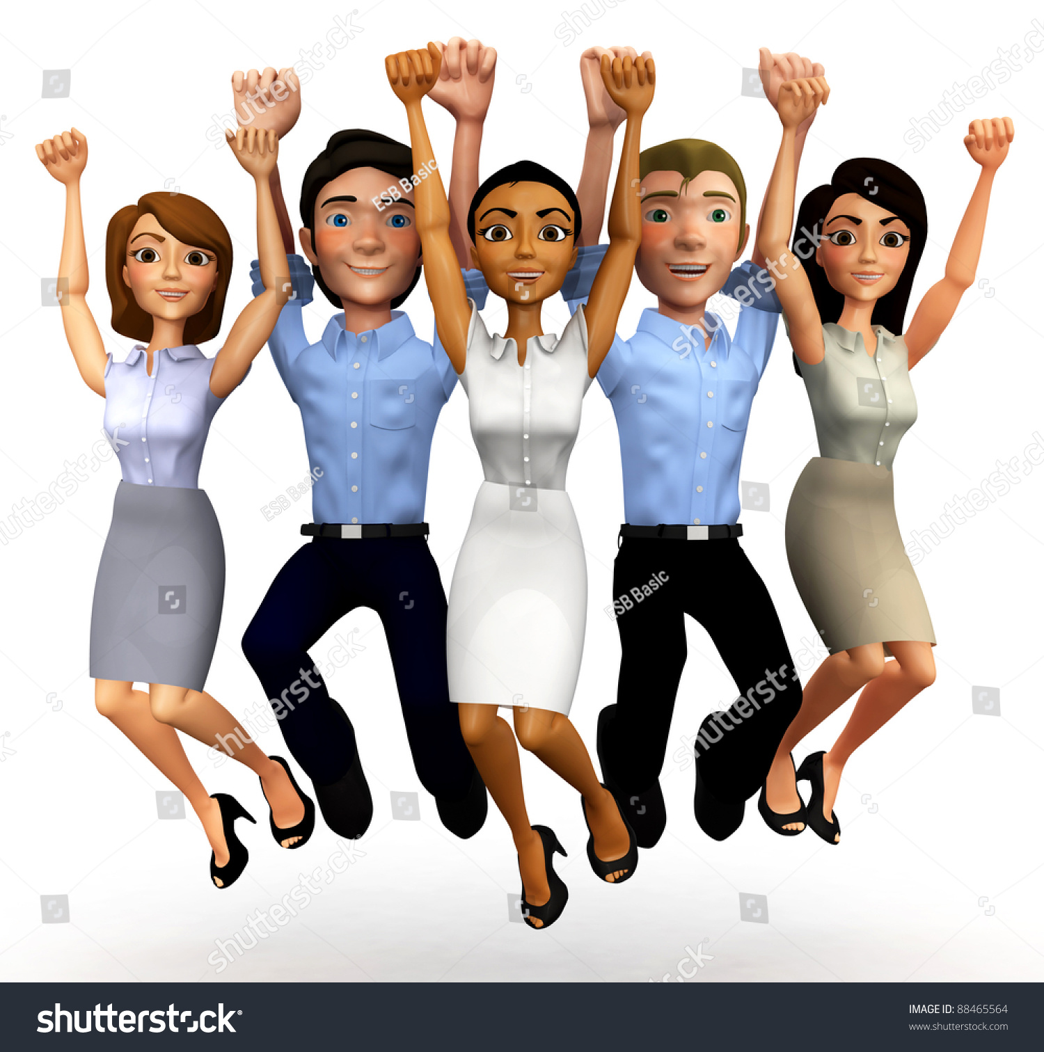 3d Happy Business Group Jumping - Isolated Over A White Background ...