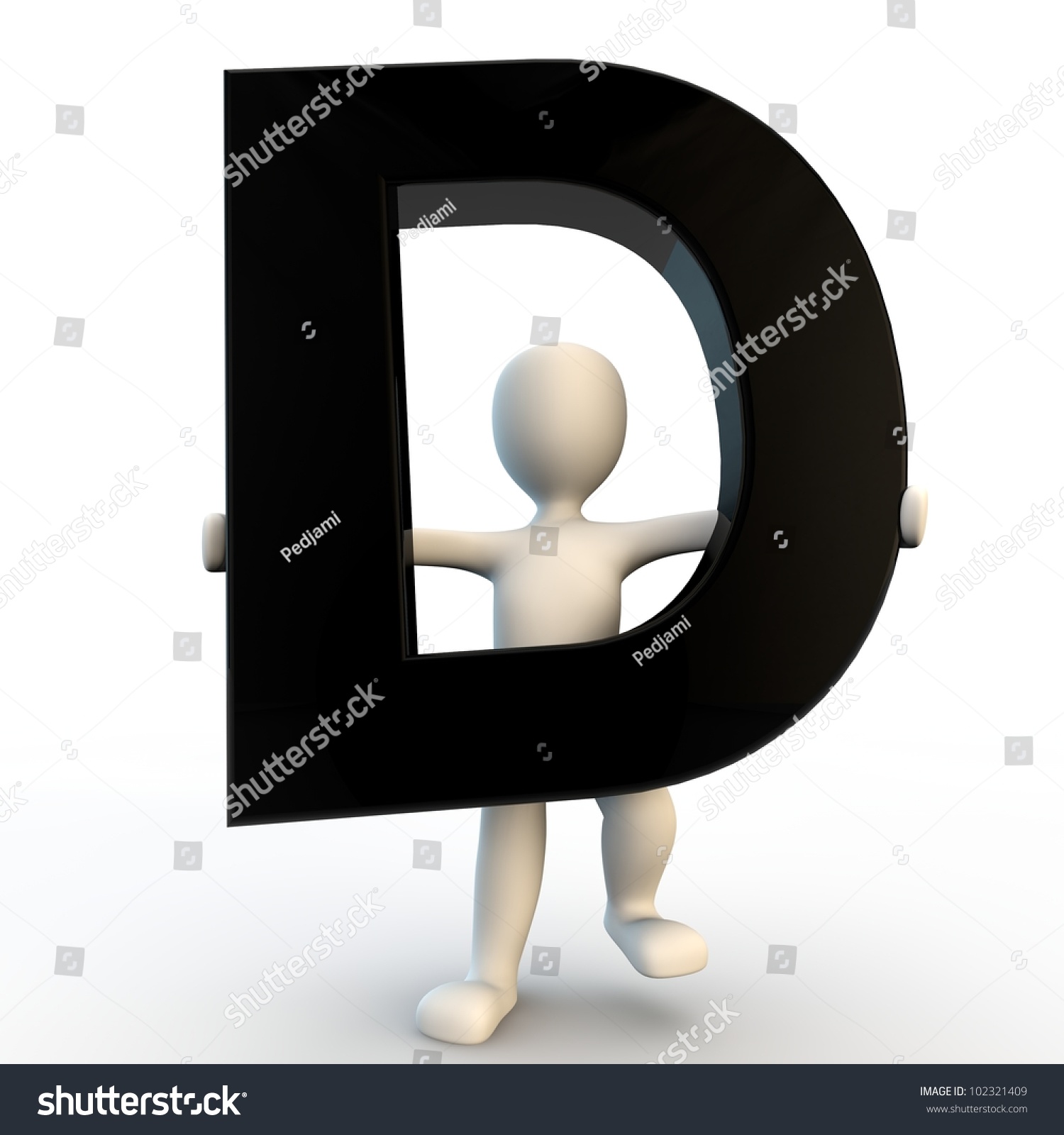 3d Human Character Holding Black Letter D, Small People Stock Photo ...