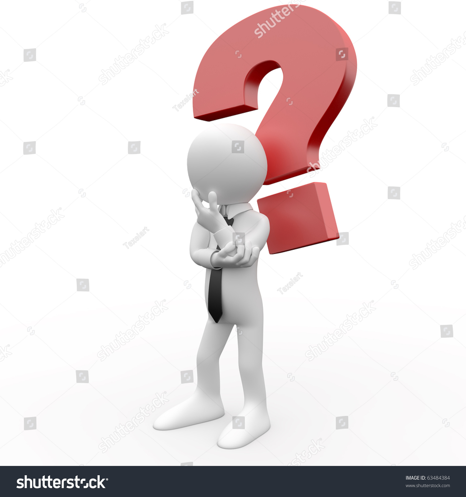 3d Human With A Question Mark Over His Head In Doubt Stock Photo ...