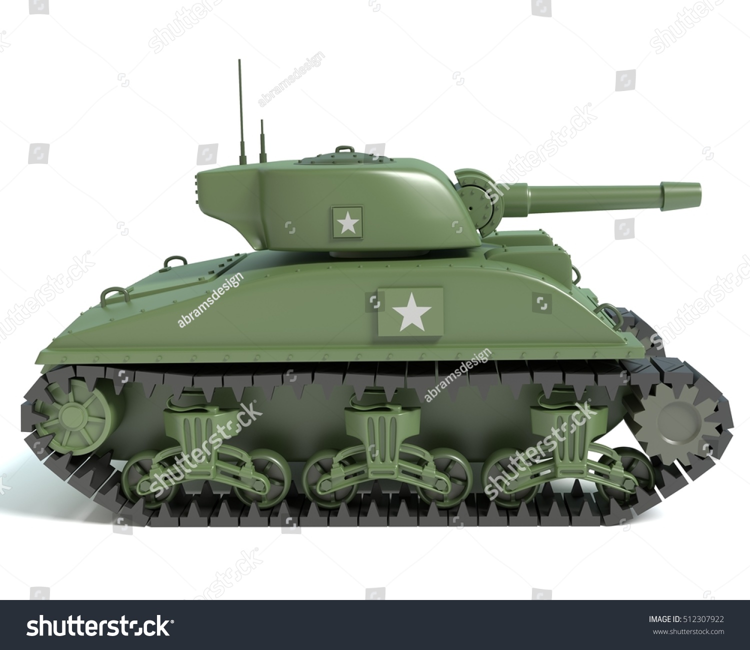 3d Illustration Cartoon Sherman Tank Stock Illustration 512307922