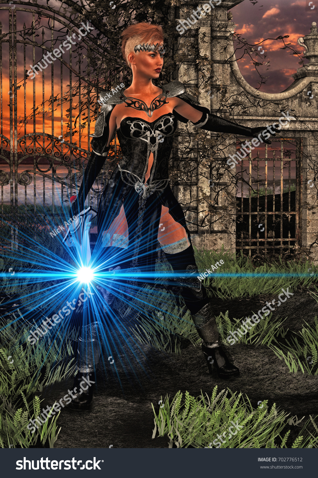 3d Illustration Female Warrior Light Sword Stock Illustration 702776512 9270