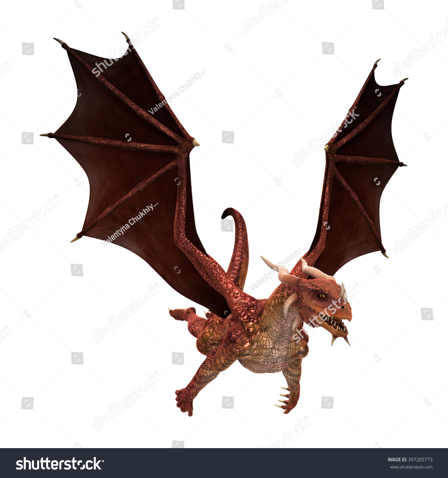 3d Illustration Of A Red Fantasy Dragon Isolated On White Background ...