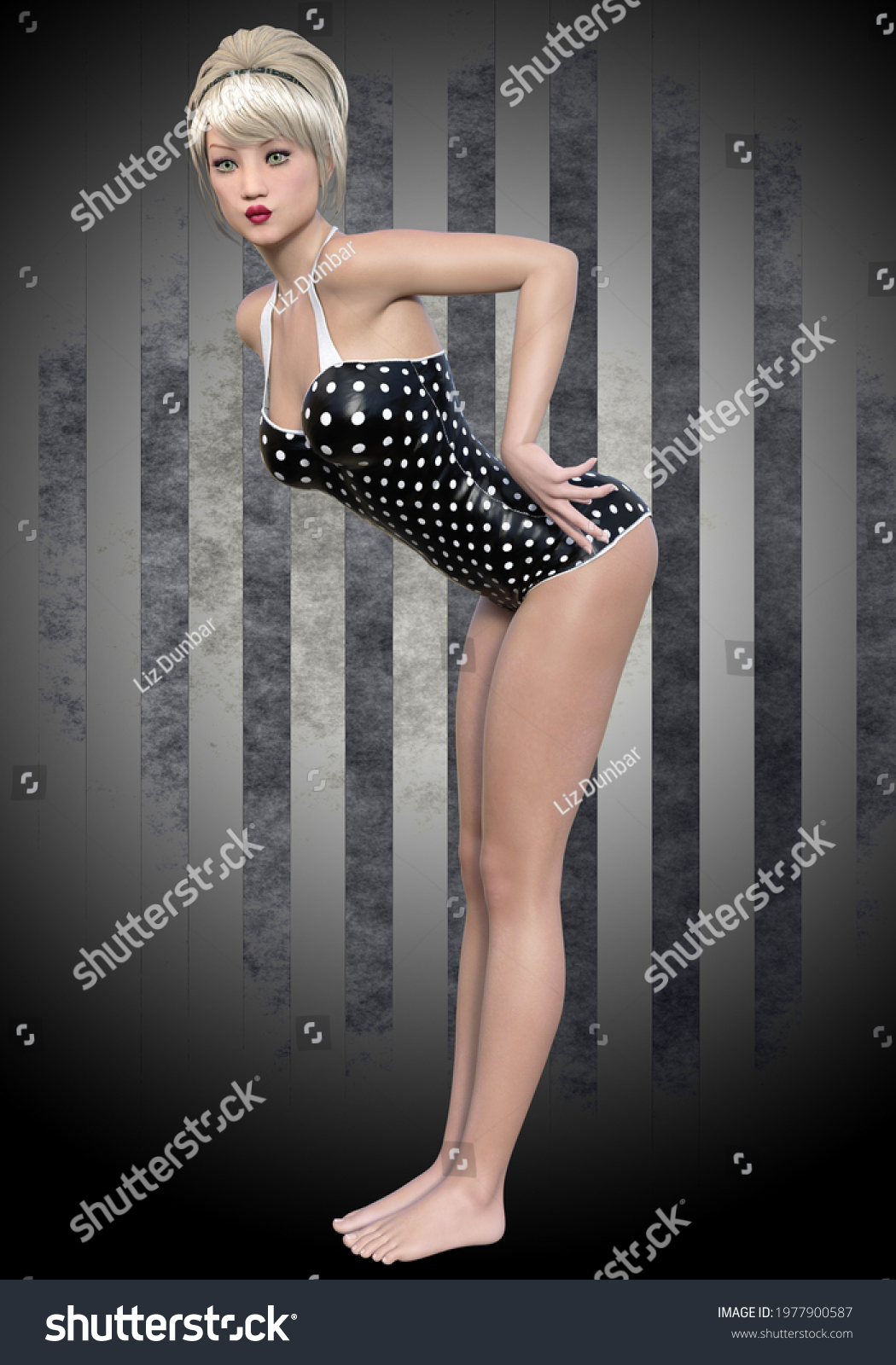 D Illustration Vintage Pinup Girl Polka Stock Illustration