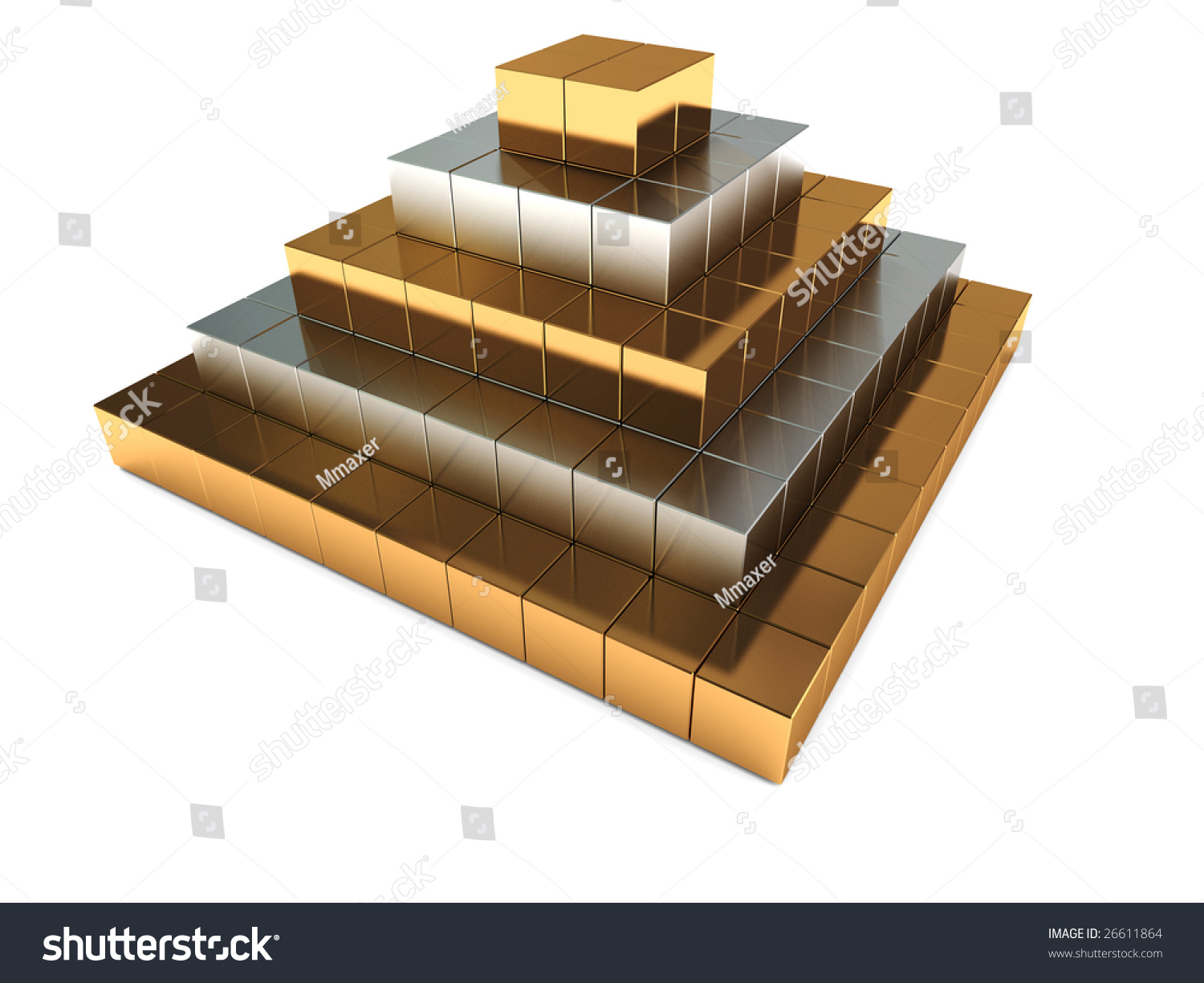 3d Illustration Of Abstract Golden Pyramid Building Over White ...