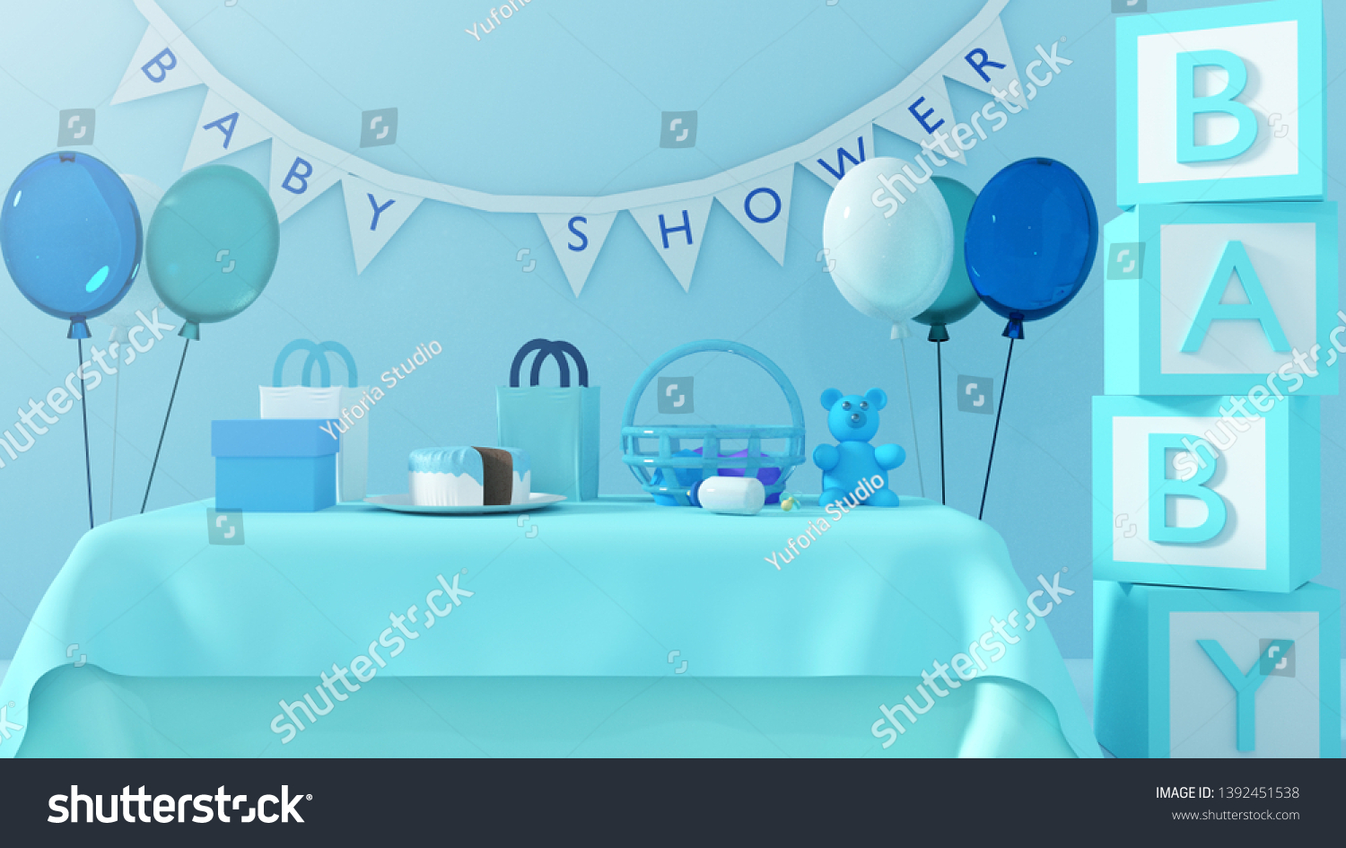 3d Illustration Baby Shower Decorations Stock Illustration 1392451538