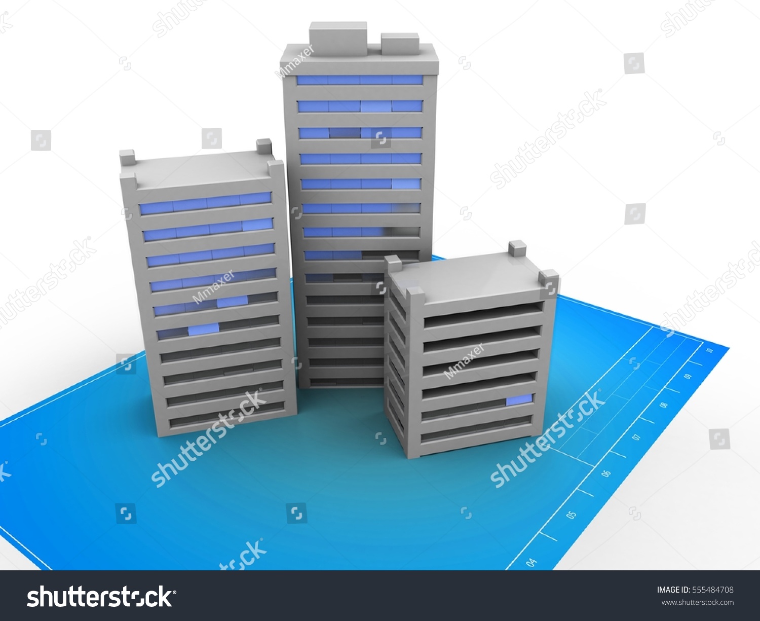 3d Illustration Blank Over Blueprint Background Stock Illustration