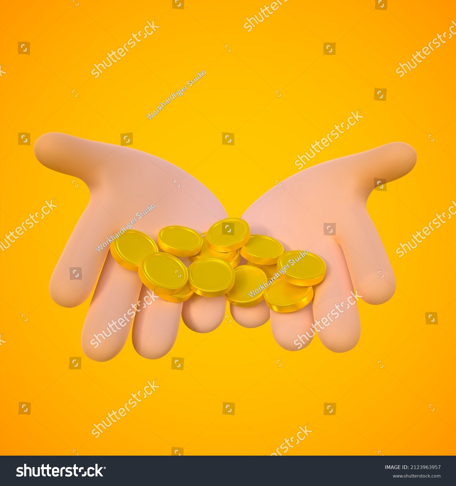 3d Illustration Cartoon Hands Holding Gold Stock Illustration ...