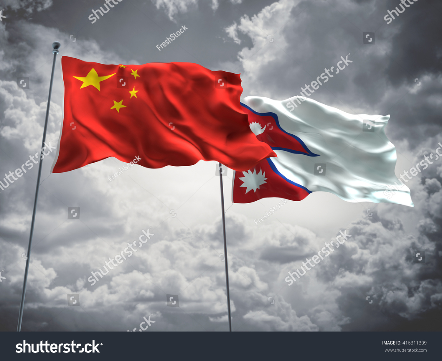 3d Illustration China Nepal Flags Waving Stock Illustration 416311309 ...