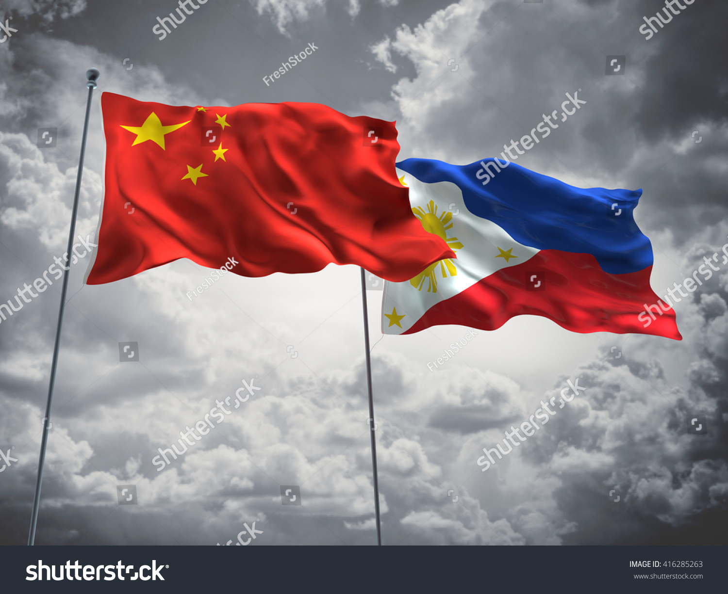 3d Illustration China Philippines Flags Waving Stock Illustration 416285263