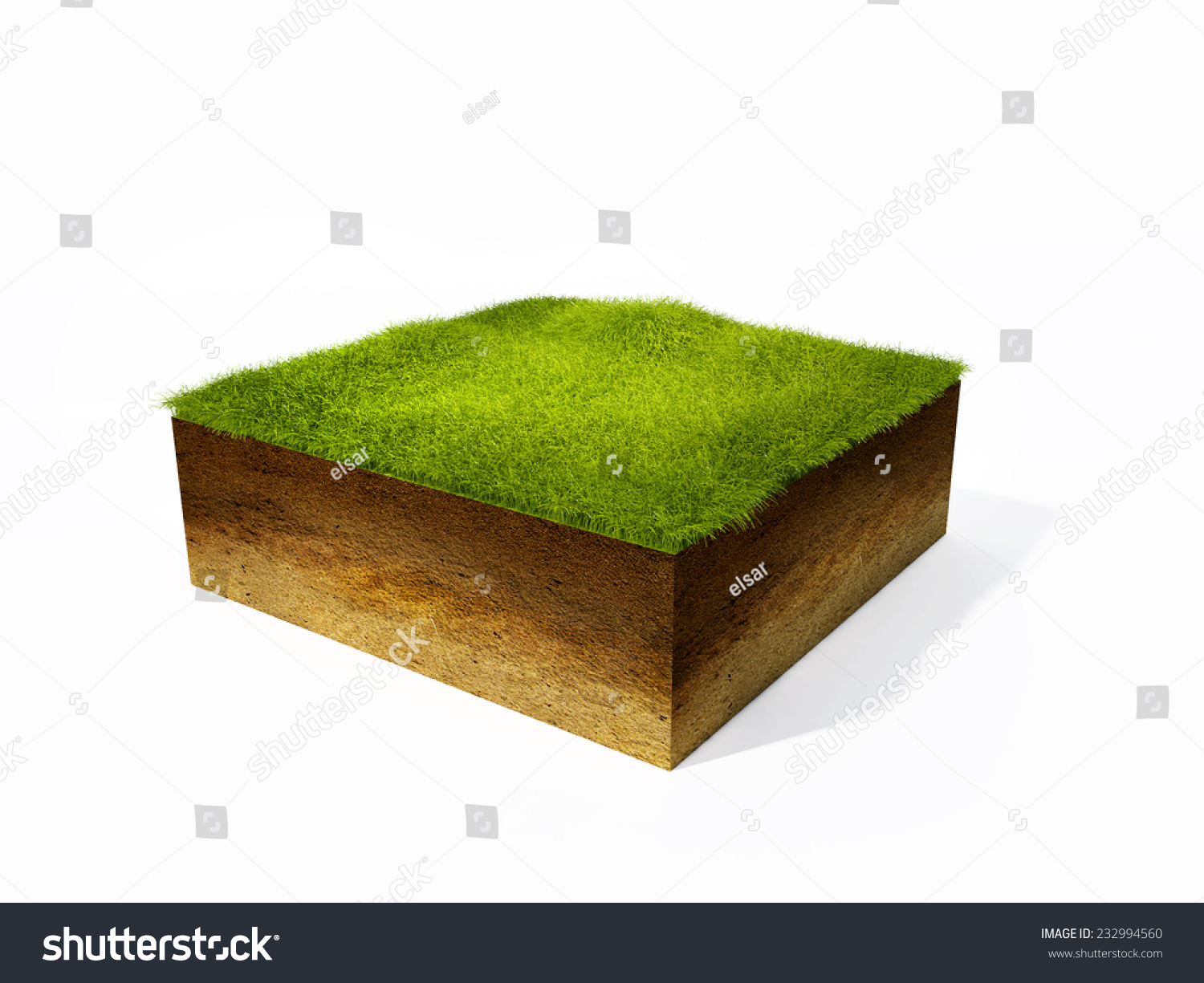 3d Illustration Of Cross Section Of Ground With Grass Isolated On White ...