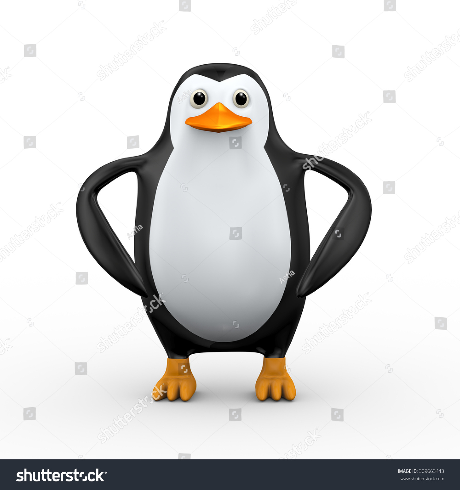 3d Illustration Of Cute Confident Penguin Standing In Hands On Hips ...