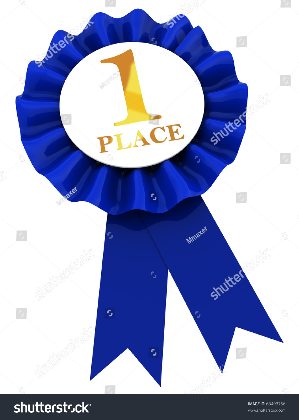 3d Illustration Of First Place Blue Ribbon, Isolated Over White ...