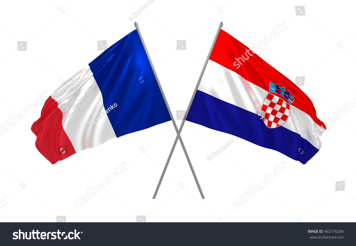 3d Illustration France Croatia Flags Crossed Stock