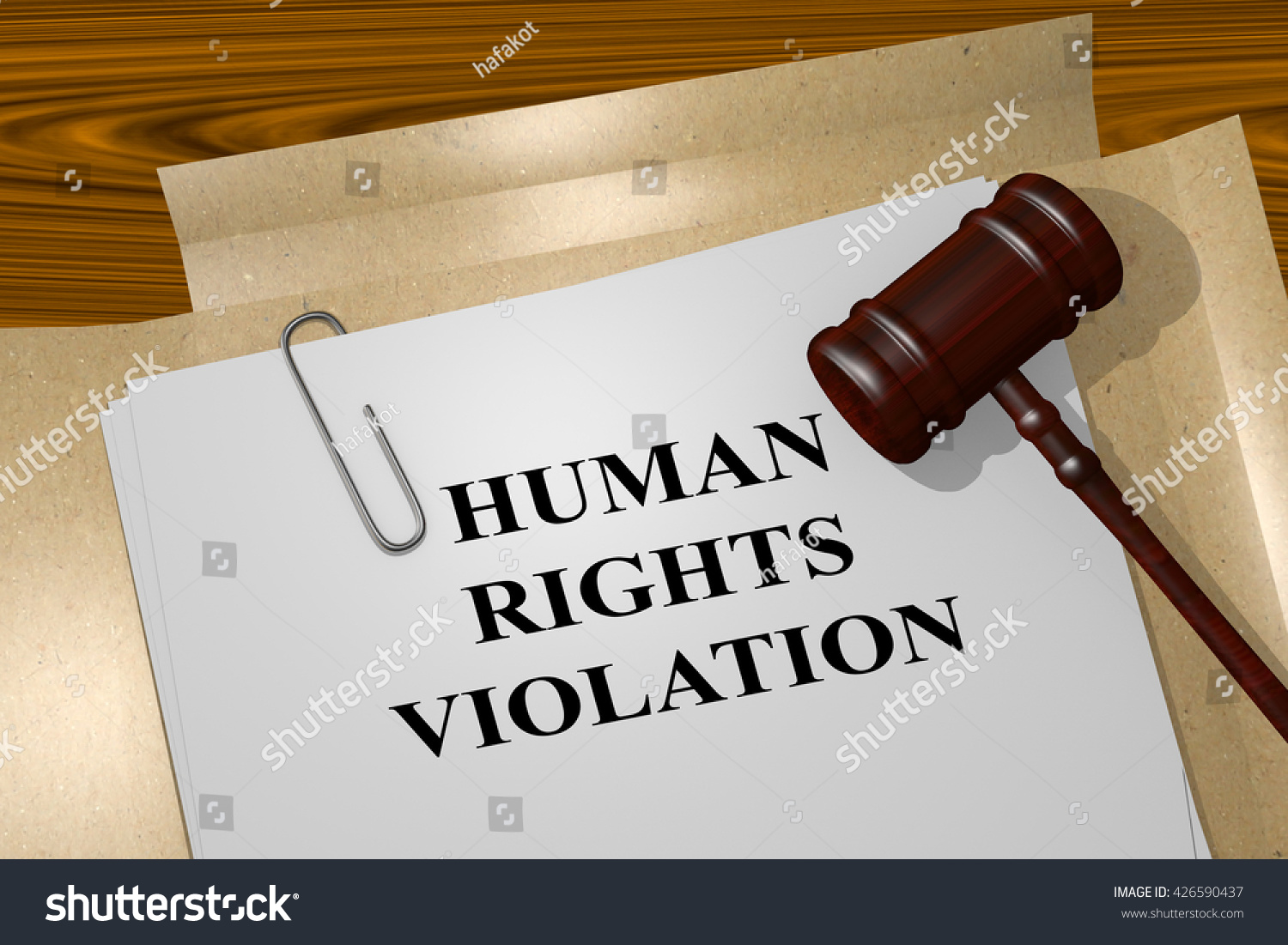 3D illustration of "HUMAN RIGHTS VIOLATION" title on Legal Documents. Legal concept.