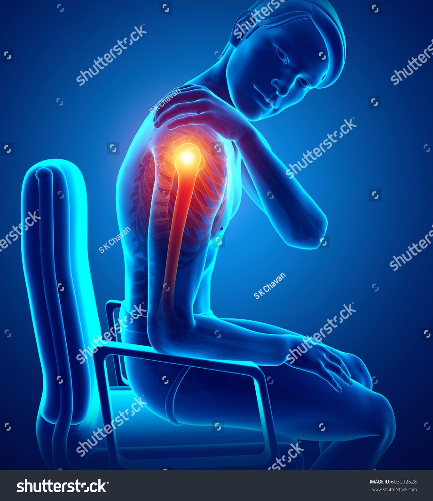 3d Illustration Male Feeling Shoulder Pain Stock Illustration 603092528