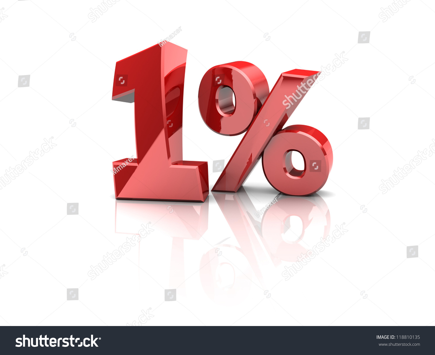 3d Illustration Of 1 Percent Sign, Over White Background - 118810135 ...