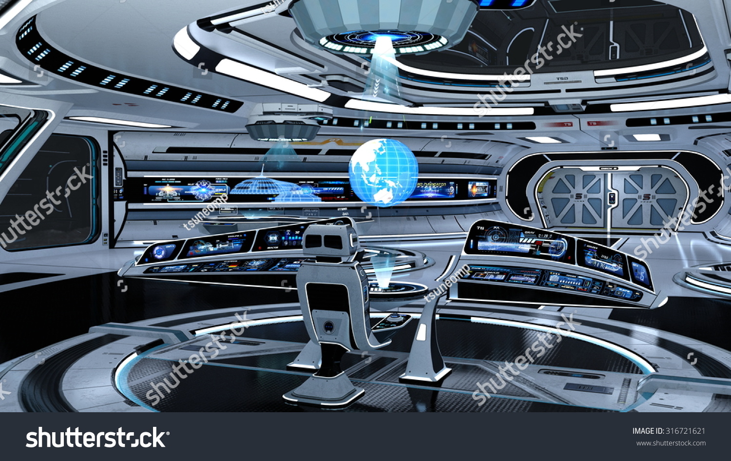 3d Illustration Space Station Control Room Stock Illustration 316721621