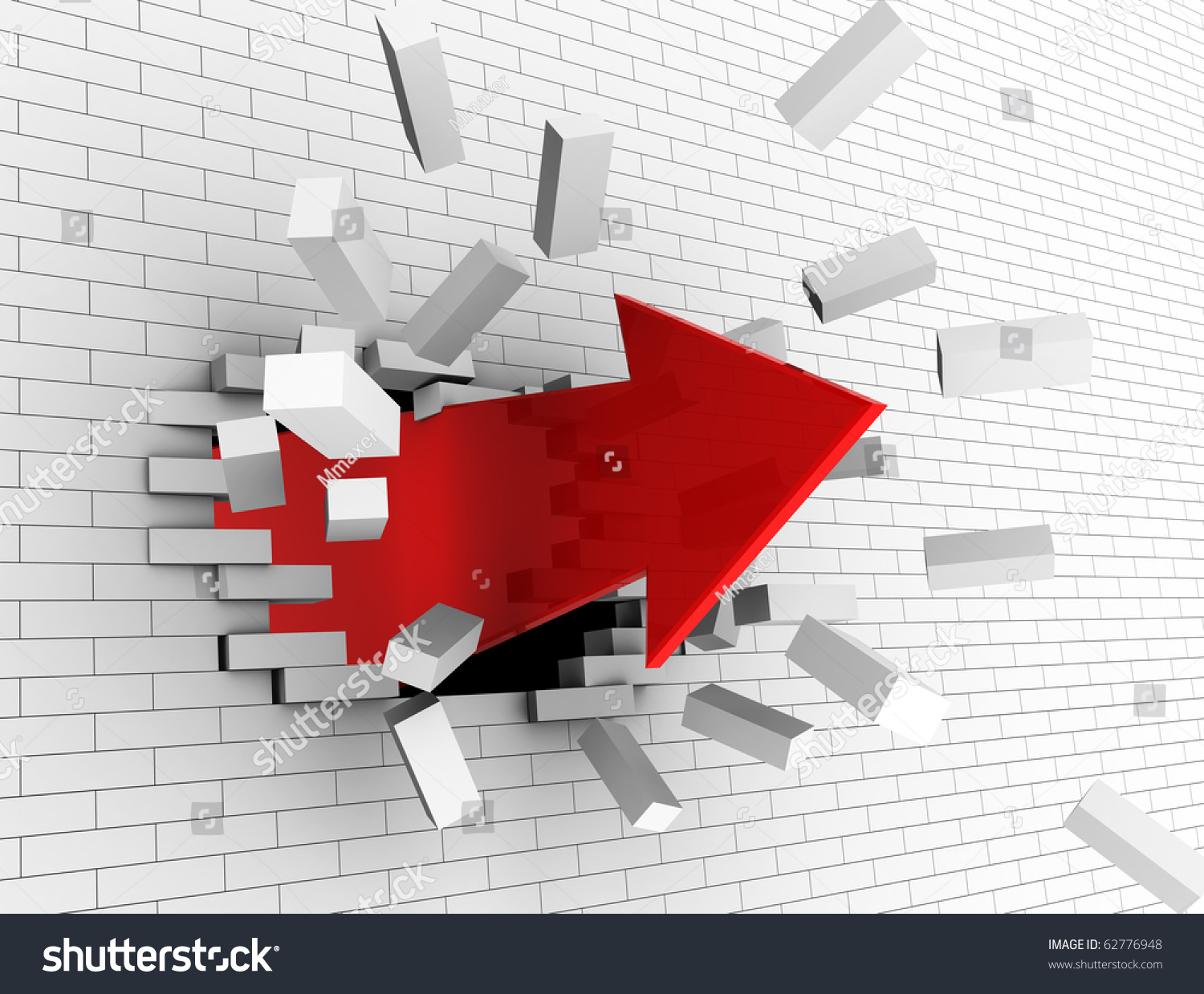 3d Illustration Of Strong Red Arrow Breaking White Wall - 62776948 ...