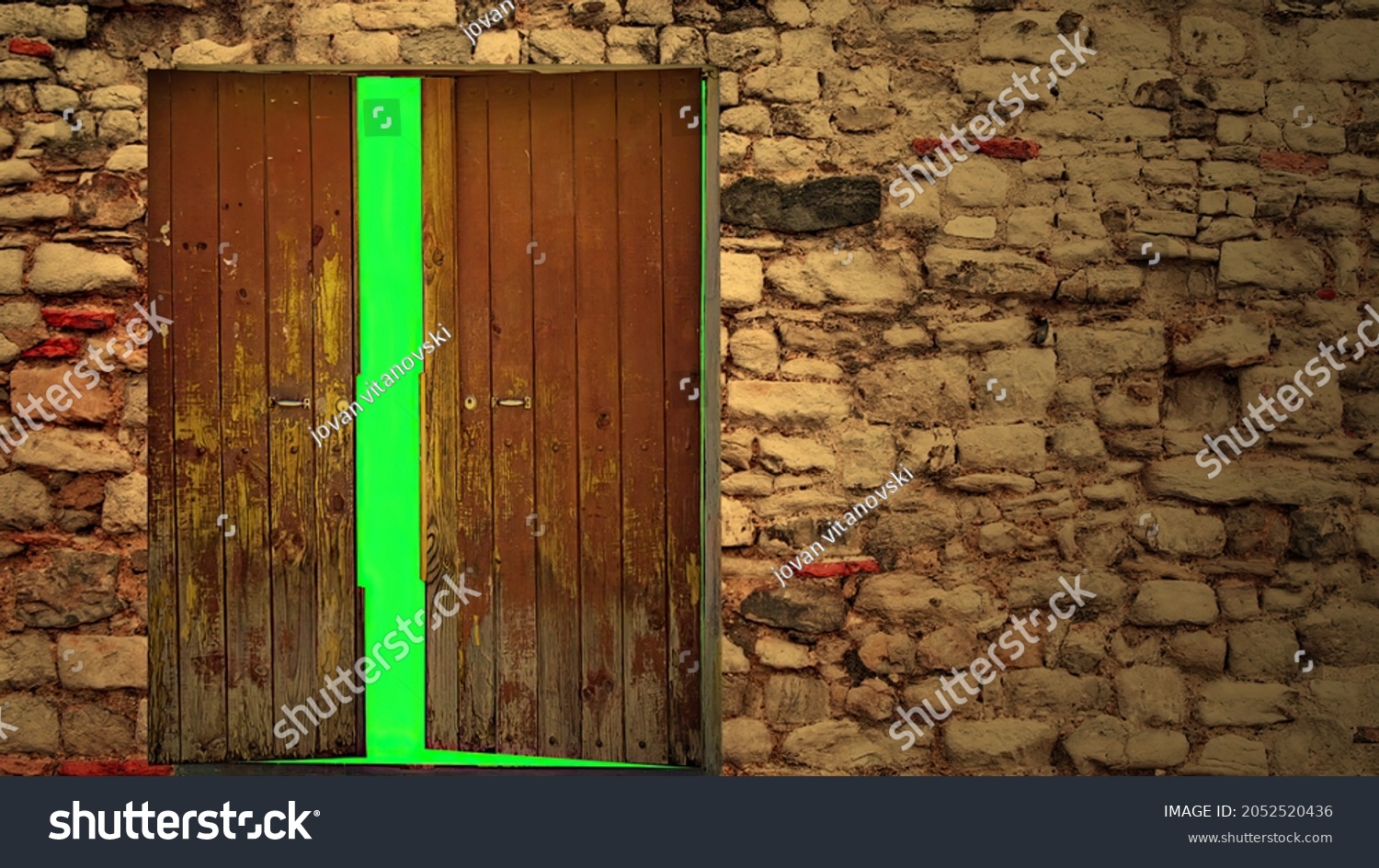 3d Illustration Open Door On Green Stock Illustration 2052520436 ...