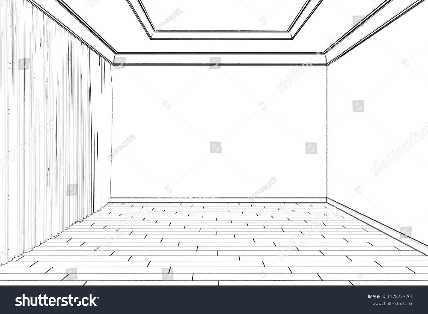 3d Illustration Sketch Empty Room Stock Illustration