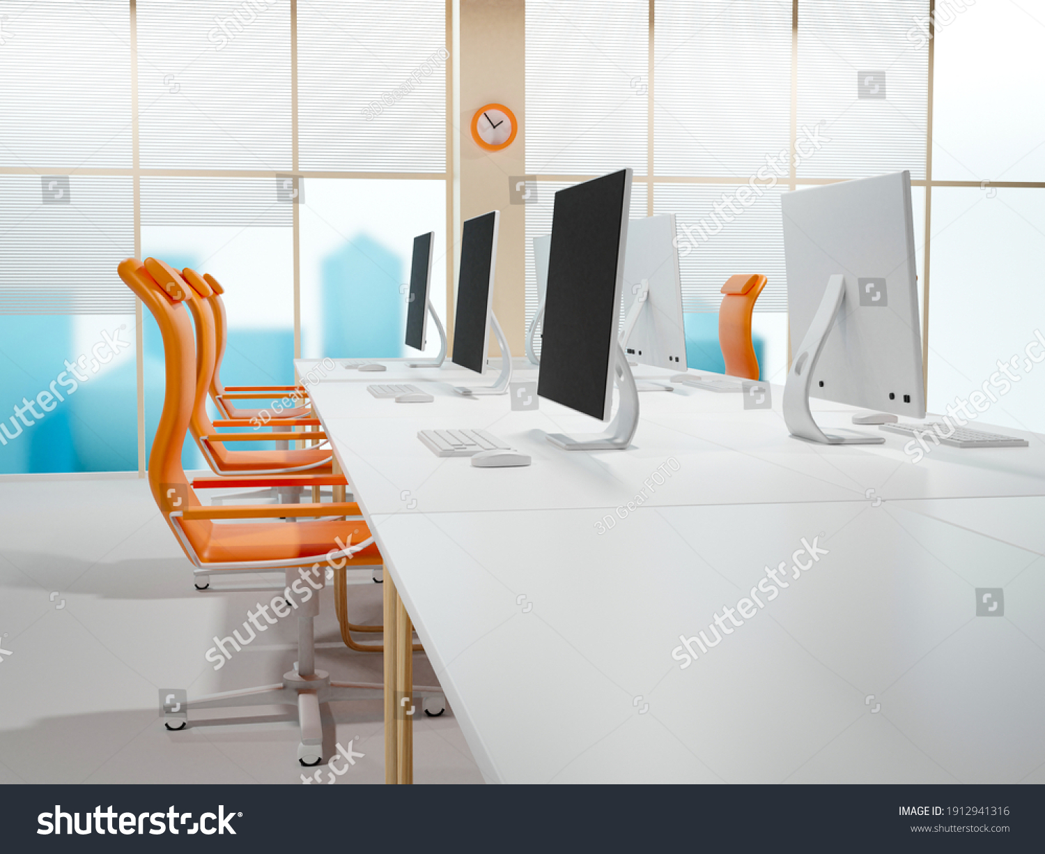 Stock Photo  D Image Cartoon Contemporary Office Interior With City View Daylight Furniture And Equipment 1912941316 