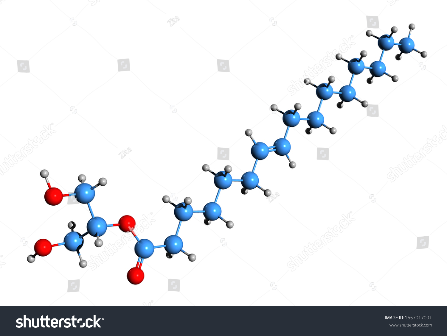 3D image of 2-Oleoylglycerol skeletal formula - molecular chemical structure of endocannabinoid 2OG isolated on white background 