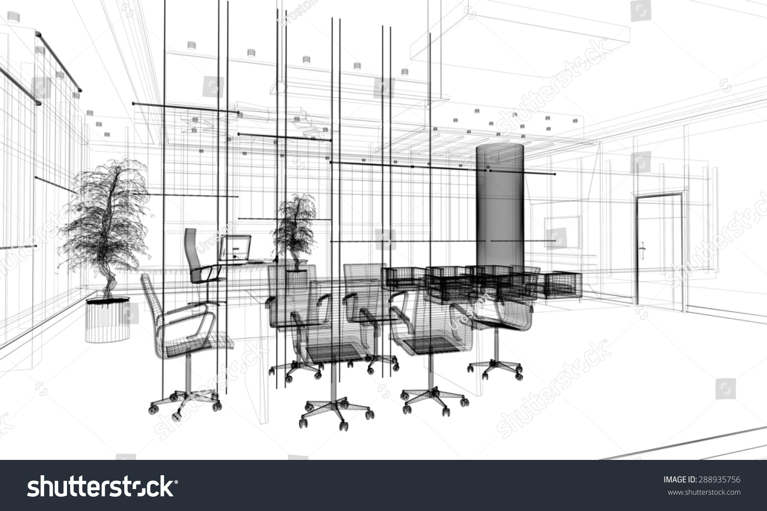 3d Linear Modern Office Interior 库存插图 288935756 | Shutterstock