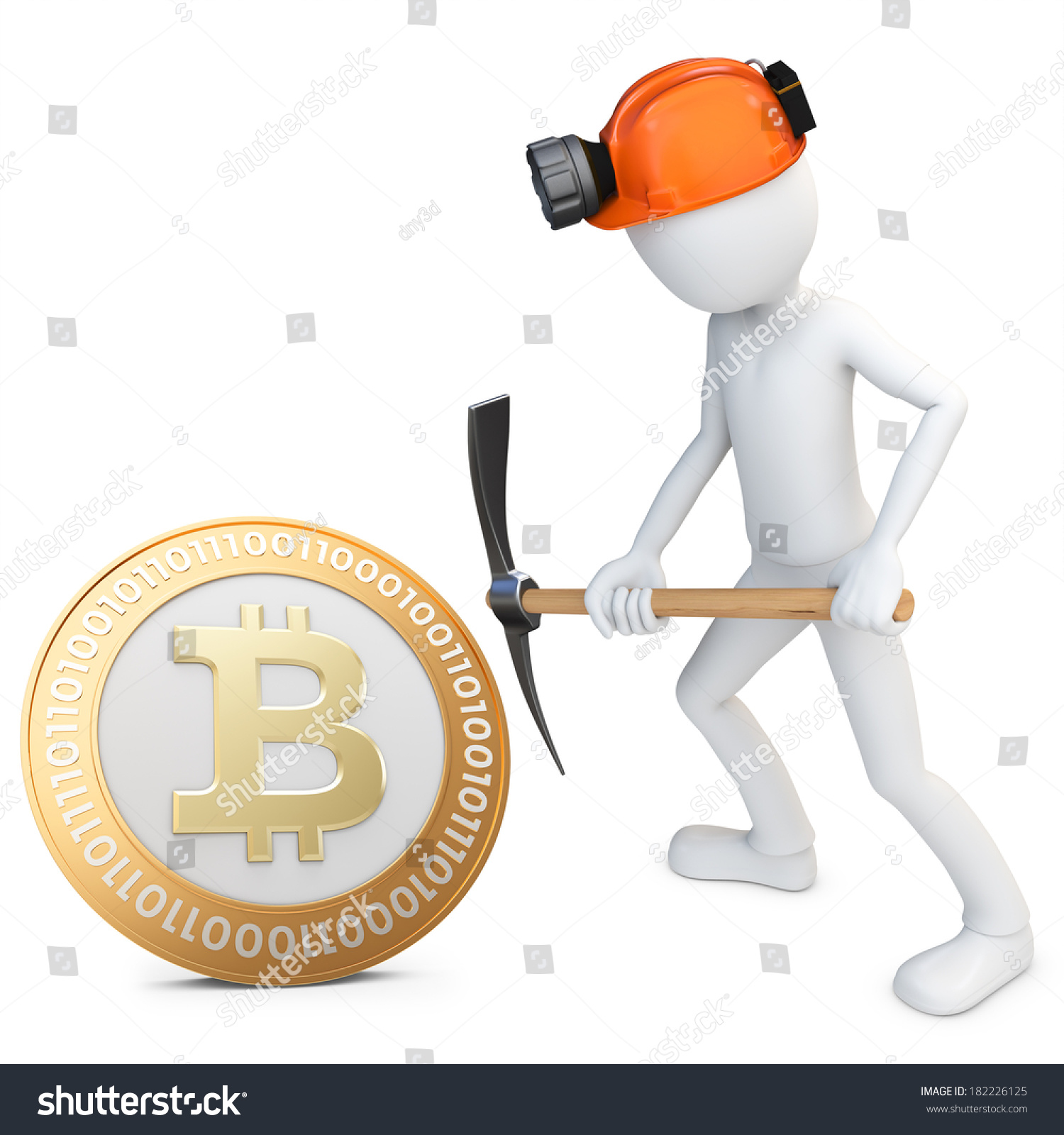 3d Man Miner Mining Golden Bitcoin Stock Illustration 182226125 ...