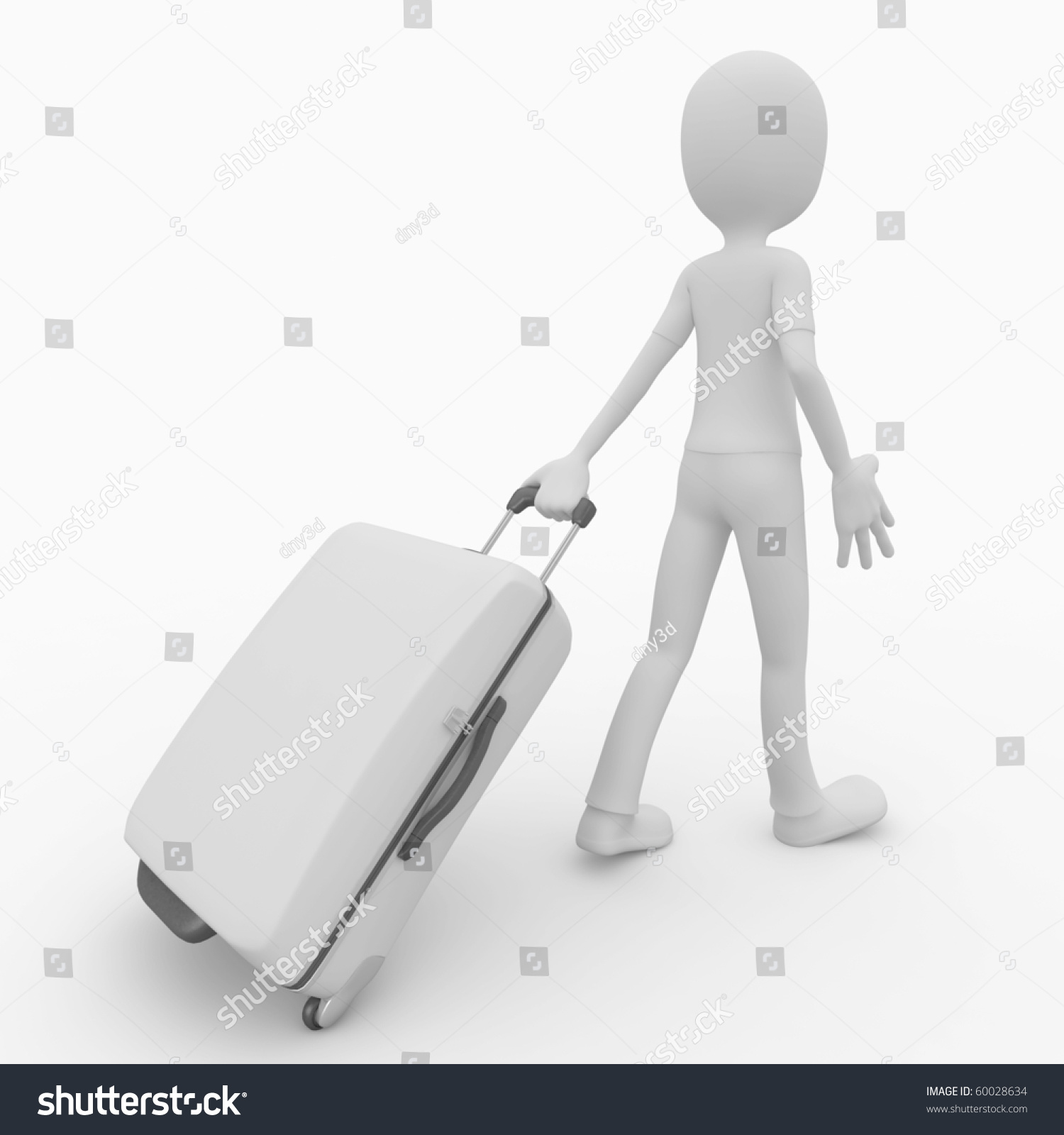 3d Man Pulling A White Travel Suitcase Stock Photo 60028634 : Shutterstock