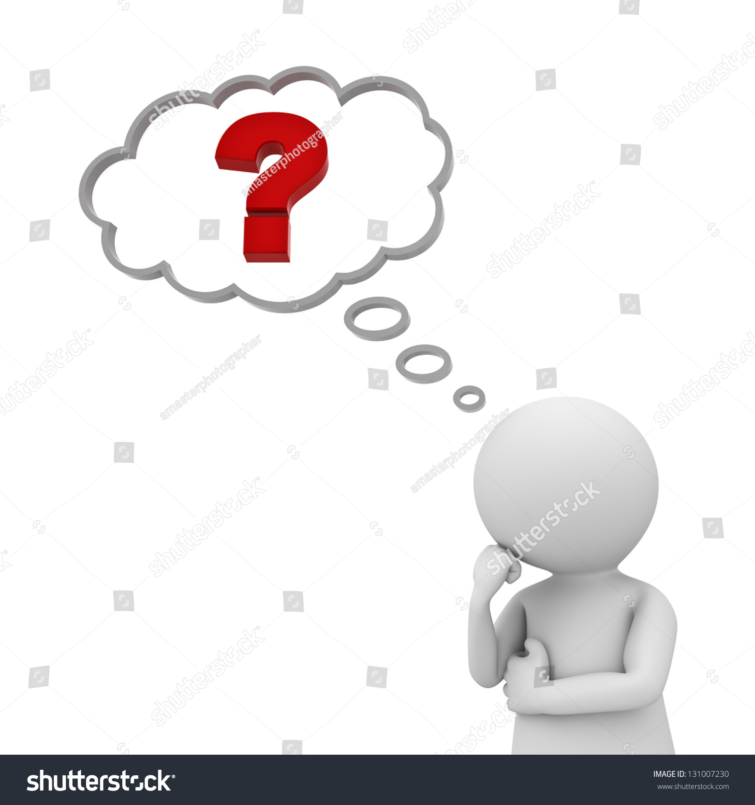 3d Man Thinking With Red Question Mark In Thought Bubble Over White ...