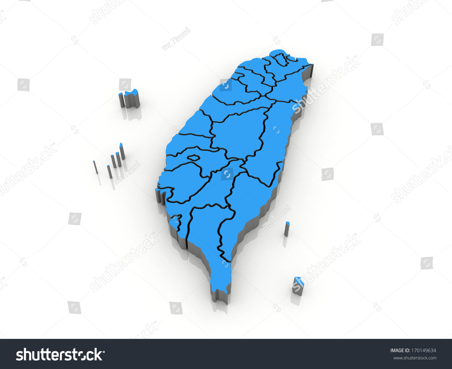 3d Map Taiwan Regions Stock Illustration